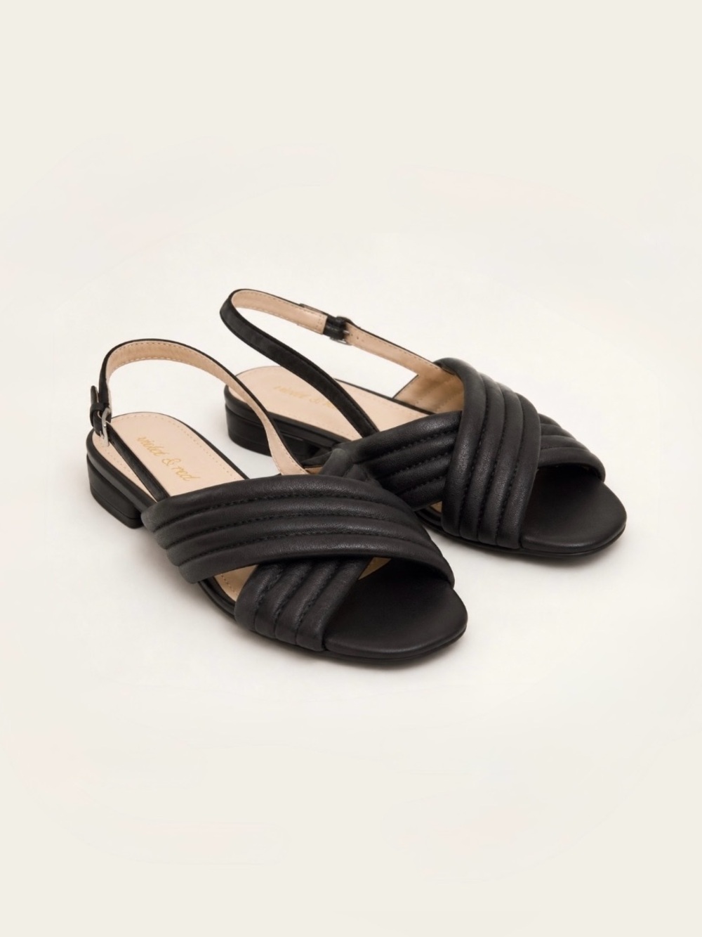 Violet & Red Marsai Black Leather Strappy Slingback Sandals
